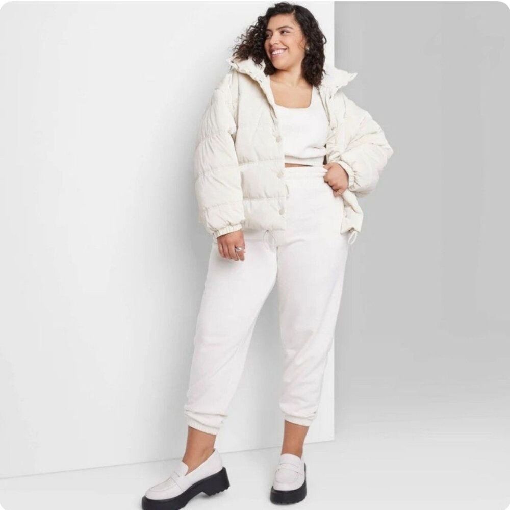 XXL - Women's Iridescent Shine Duvet Snap Puffer Jacket Wild Fable, Light Beige